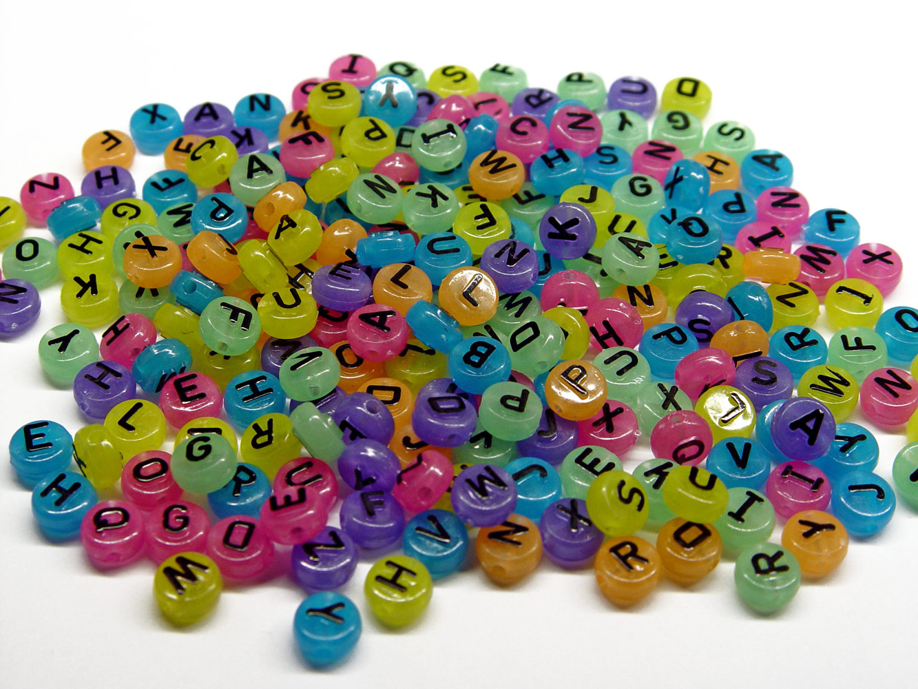 10mm Multi Colors Glow Alphabet Disc Beads 200pc