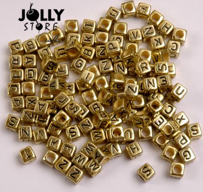 6mm Mixed Letter Cube Metalized Plastic Beads, Antique Gold, Pack of 50 -  Golden Age Beads