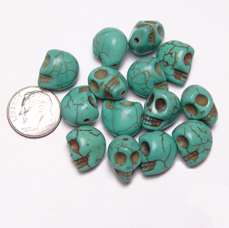 30pcs Turquoise Carved Skull Beads 12X10MM 10colour Wholesale 