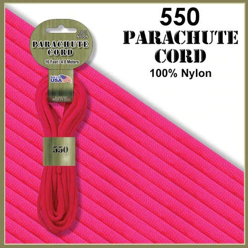 Neon Pink 550 Parachute Cord. Made in America.