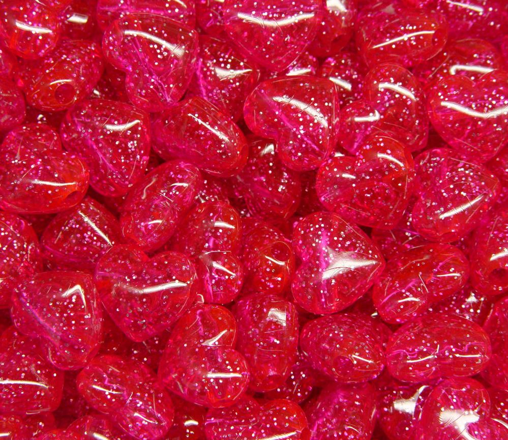 18mm Large Heart Beads Hot Pink Sparkle 24pc