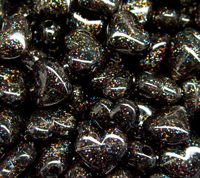 18mm Heart Beads Jet Metal Fleck 24pc