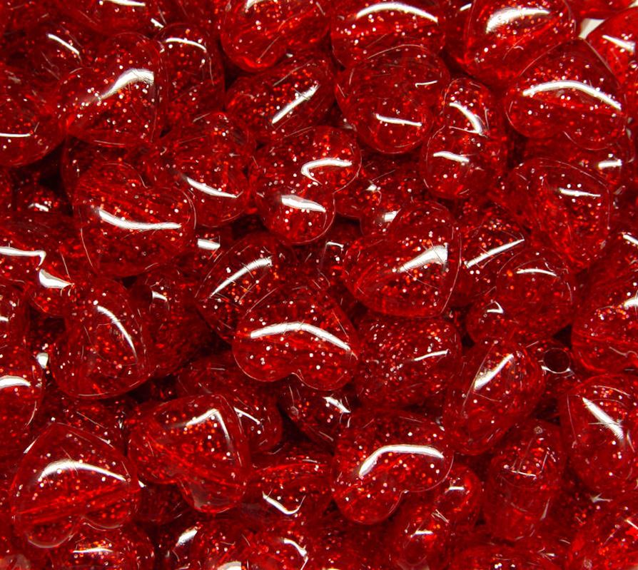 18mm Large Heart Beads Ruby Sparkle 24pc