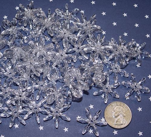 Crystal Transparent 25mm Starflake Sunburst Craft Beads 69pc