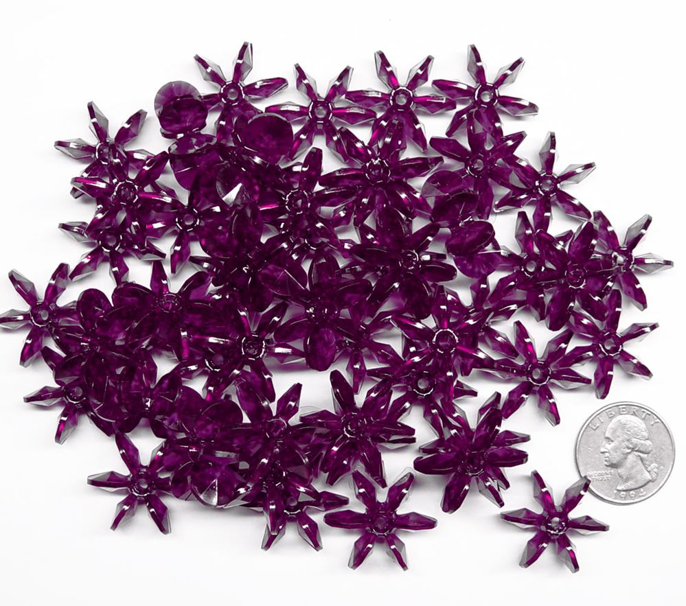 Dark Amethyst Transparent 25mm Starflake Sunburst Craft Beads 69pc