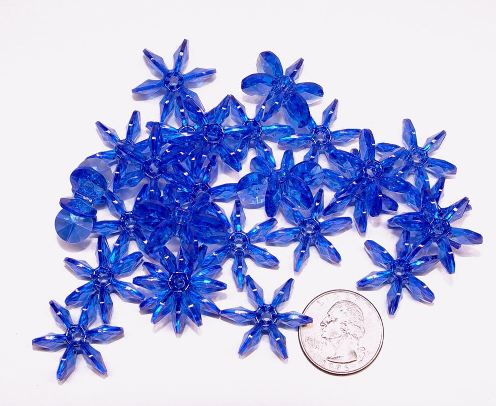 Dark Sapphire Transparent 25mm Starflake Sunburst Craft Beads 69pc