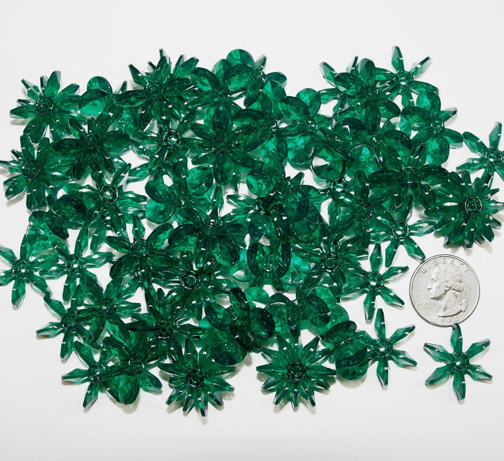 Emerald Transparent 25mm Starflake Sunburst Craft Beads 69pc