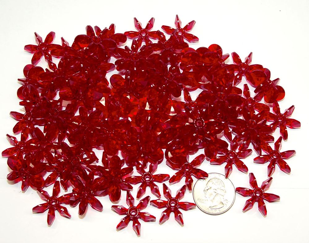 Ruby Dark Transparent 25mm Starflake Sunburst Craft Beads 69pc