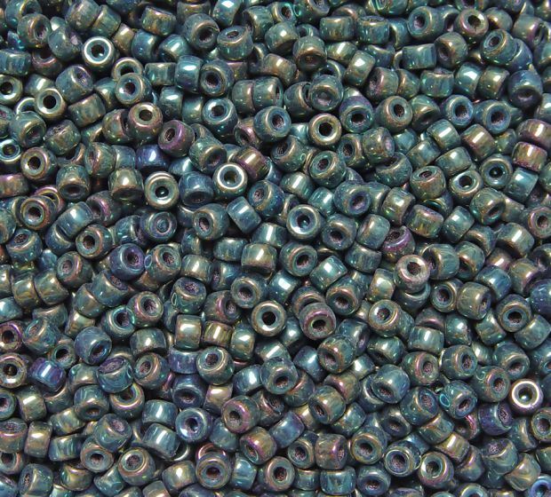 Green Iris Czech Glass 6mm Mini Pony Beads 100pc