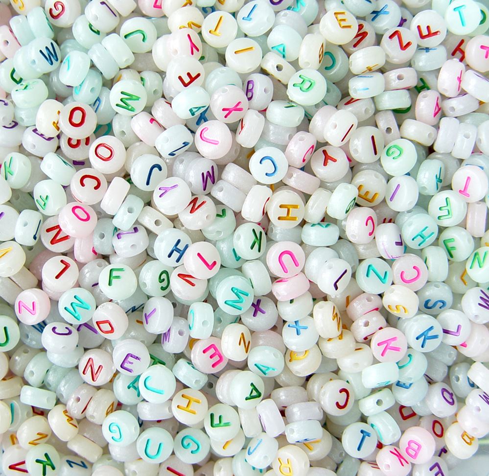 7mm Glow in Dark Assorted Alphabet Beads 200pc