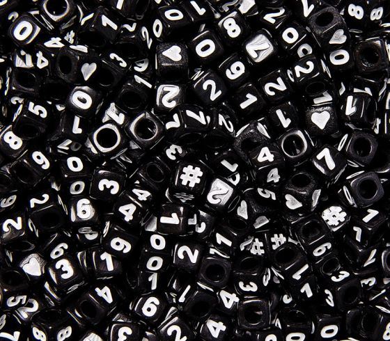 6.5mm Assorted Number Cube Black Beads