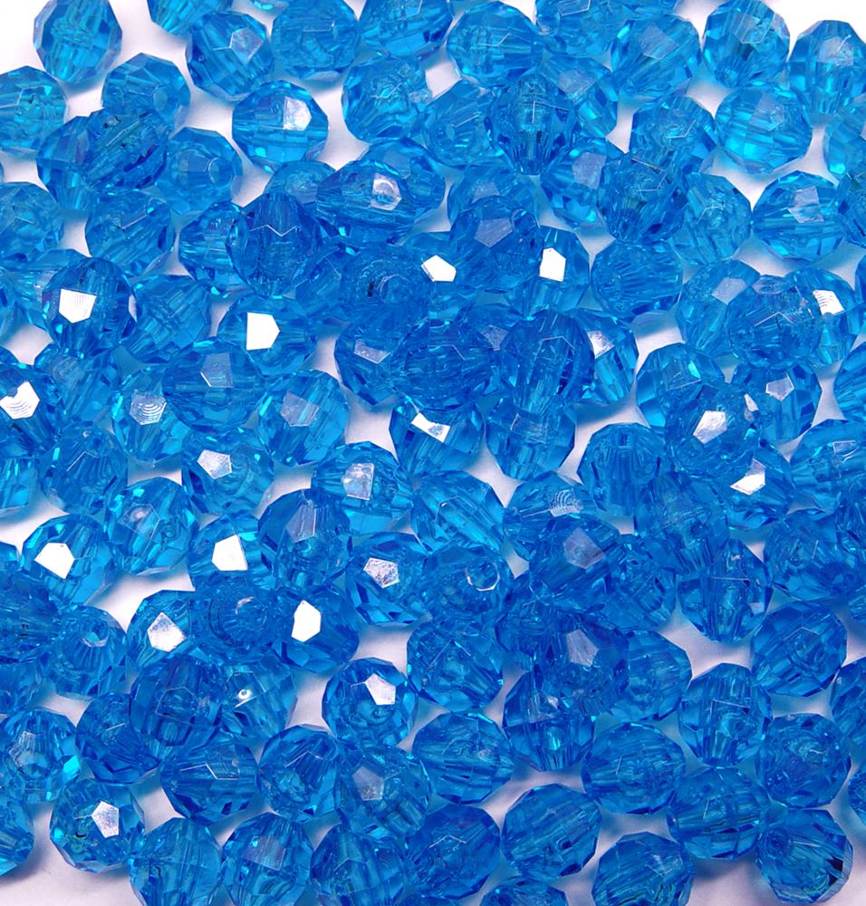 Transparent Turquoise 8mm Faceted Round Beads