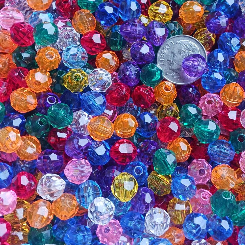 Faceted Round Beads 8mm Multi Transparent Colors Jolly Store Crafts