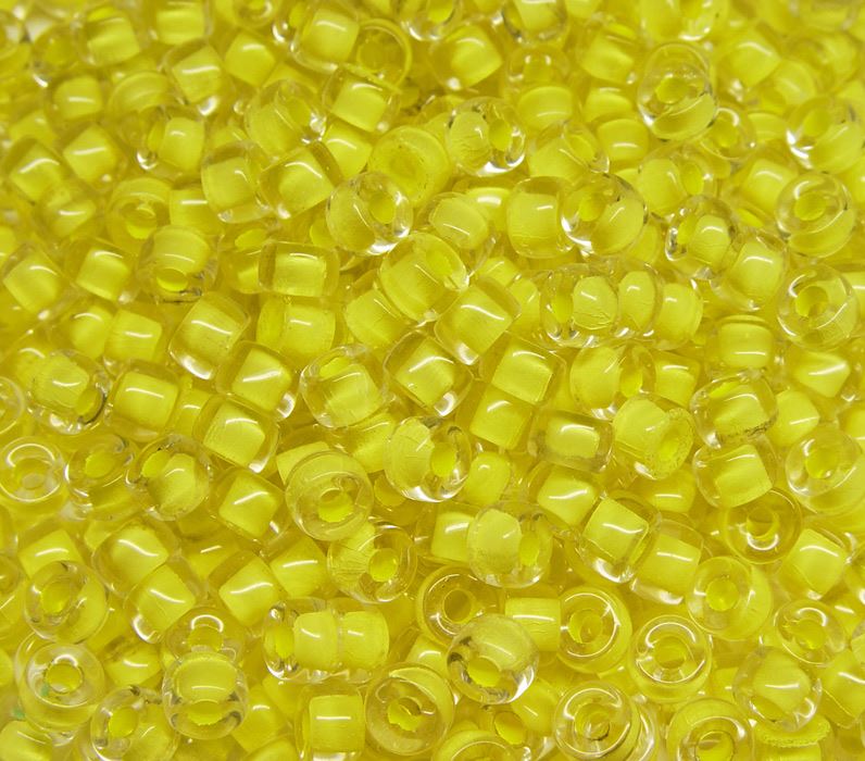 Crystal Lined Yellow Czech Glass 9mm Pony Beads 100pc