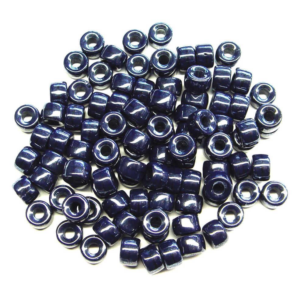 Navy Luster Czech Glass 9mm Pony Beads 100pc