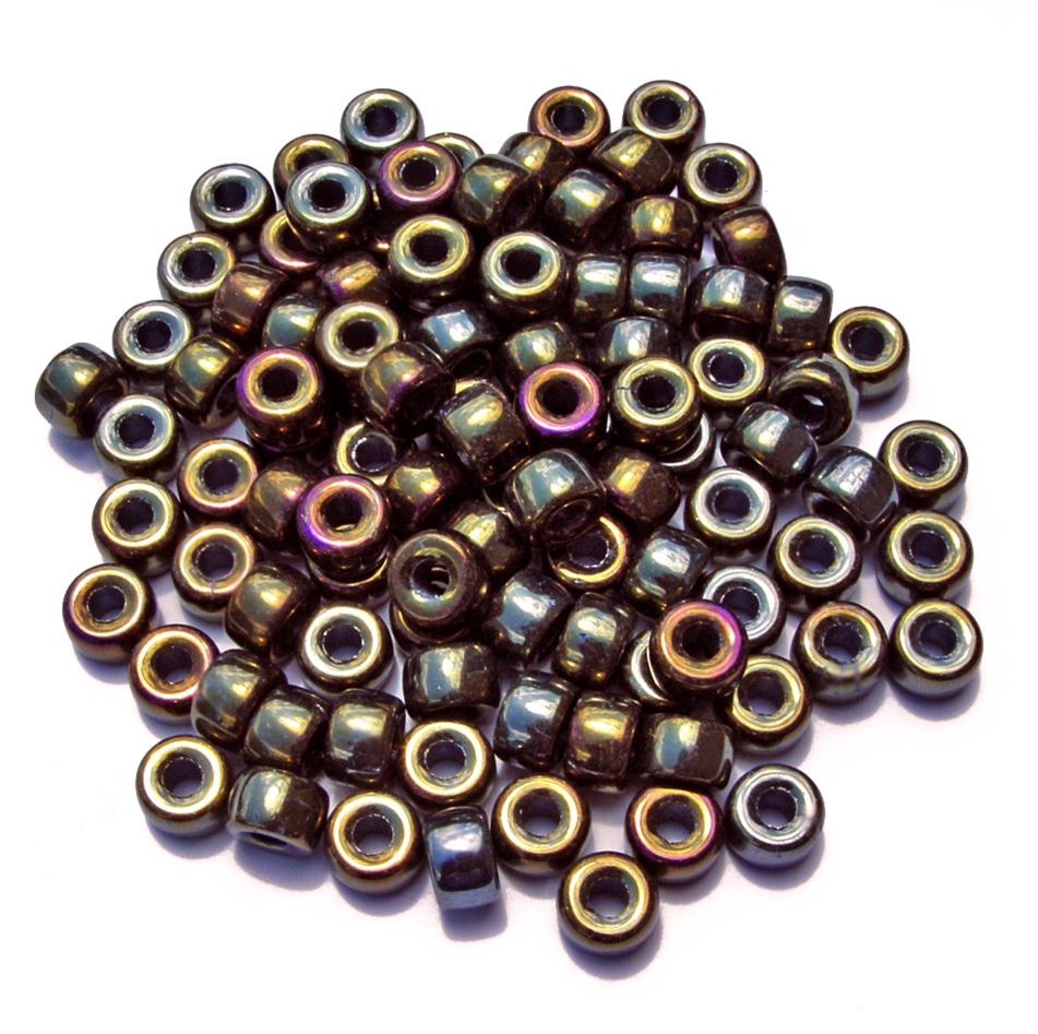 Brown AB Czech Glass 9mm Pony Beads 100pc