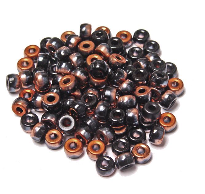 Jet / Copper Czech Glass 9mm Pony Beads 100pc