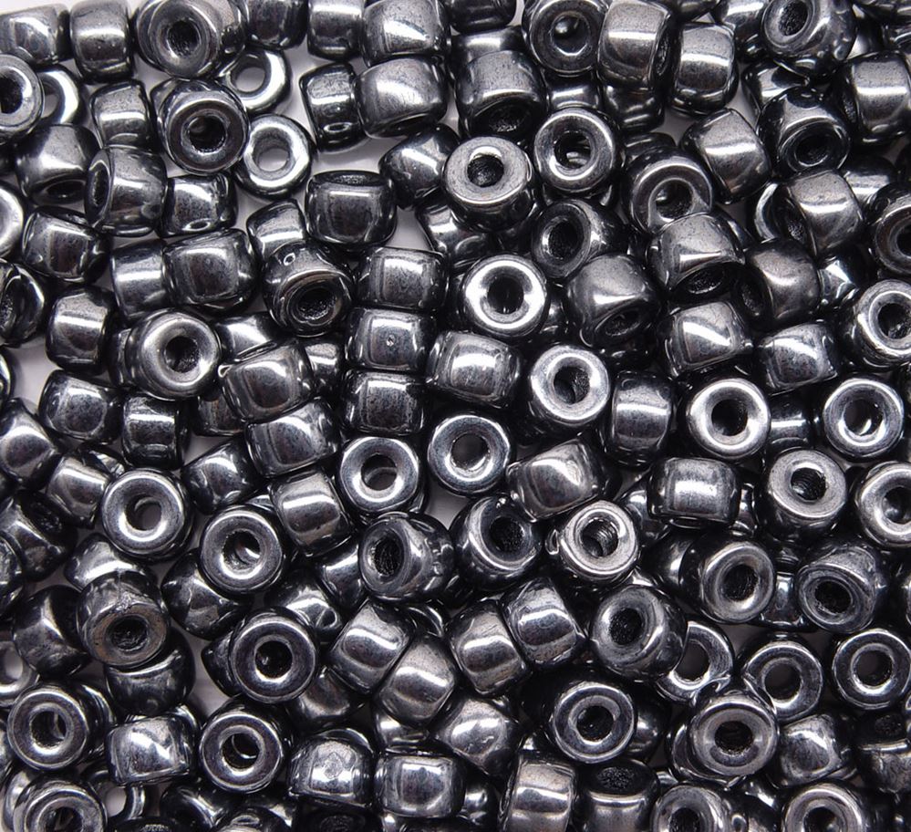 Hematite Czech Glass 9mm Pony Beads 100pc