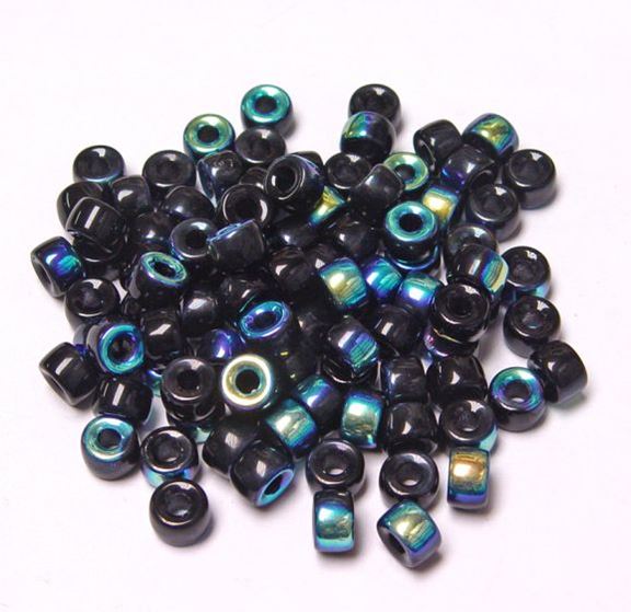 Jet Black AB Czech Glass 9mm Pony Beads 100pc