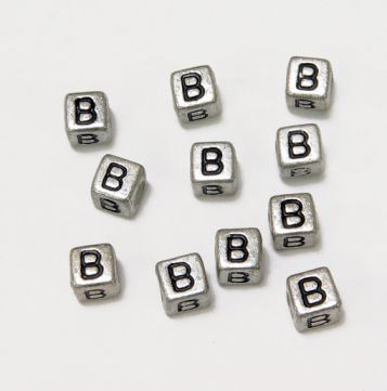6mm Silver Metallic Alphabet Beads Black Letter 