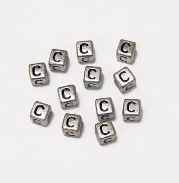 6mm Silver Metallic Alphabet Beads Black Letter 