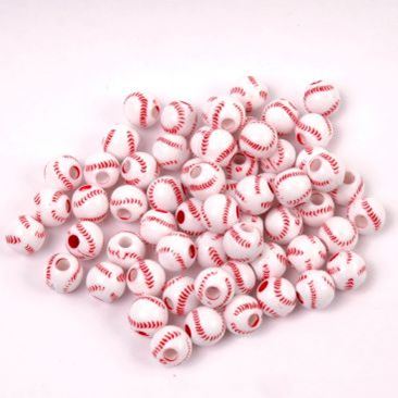 Baseball 12mm Round Beads 60pc