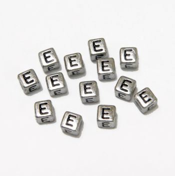 6mm Silver Metallic Alphabet Beads Black Letter 