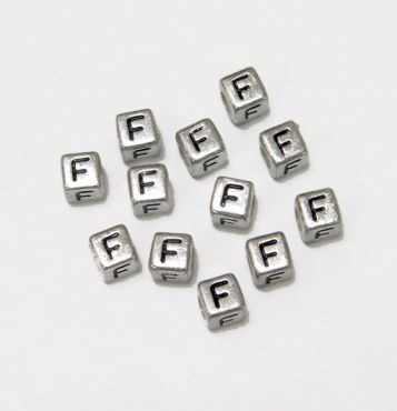 6mm Silver Metallic Alphabet Beads Black Letter 