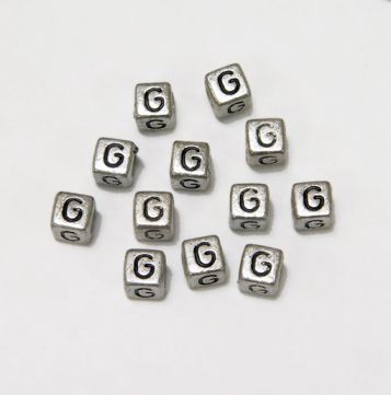 6mm Silver Metallic Alphabet Beads Black Letter 