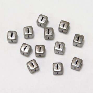 6mm Silver Metallic Alphabet Beads Black Letter 