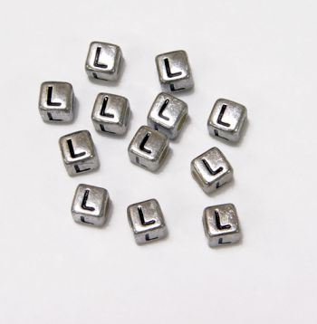 6mm Silver Metallic Alphabet Beads Black Letter 