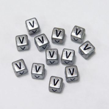6mm Silver Metallic Alphabet Beads Black Letter 