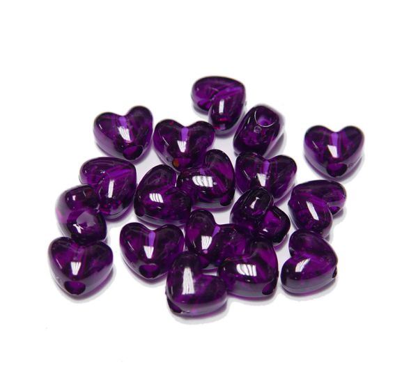 Transparent Dark Amethyst Heart shaped Pony Beads