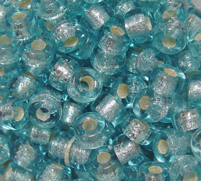 Aqua Silver Lined Czech Glass 9mm Pony Beads 100pc