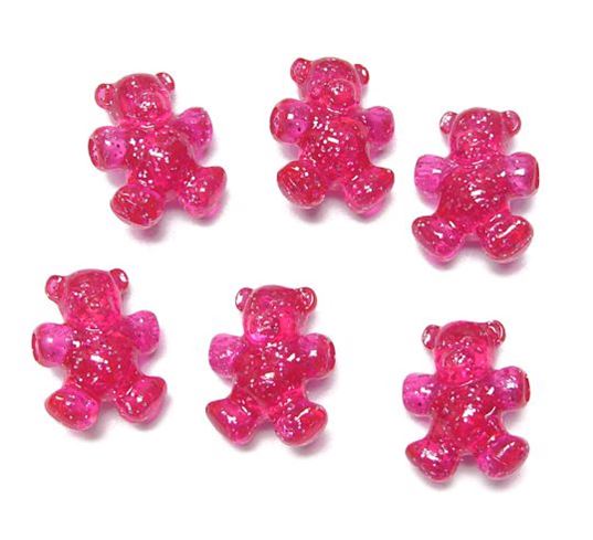 Teddy Bears Beads Hot Pink Sparkle (24pc)