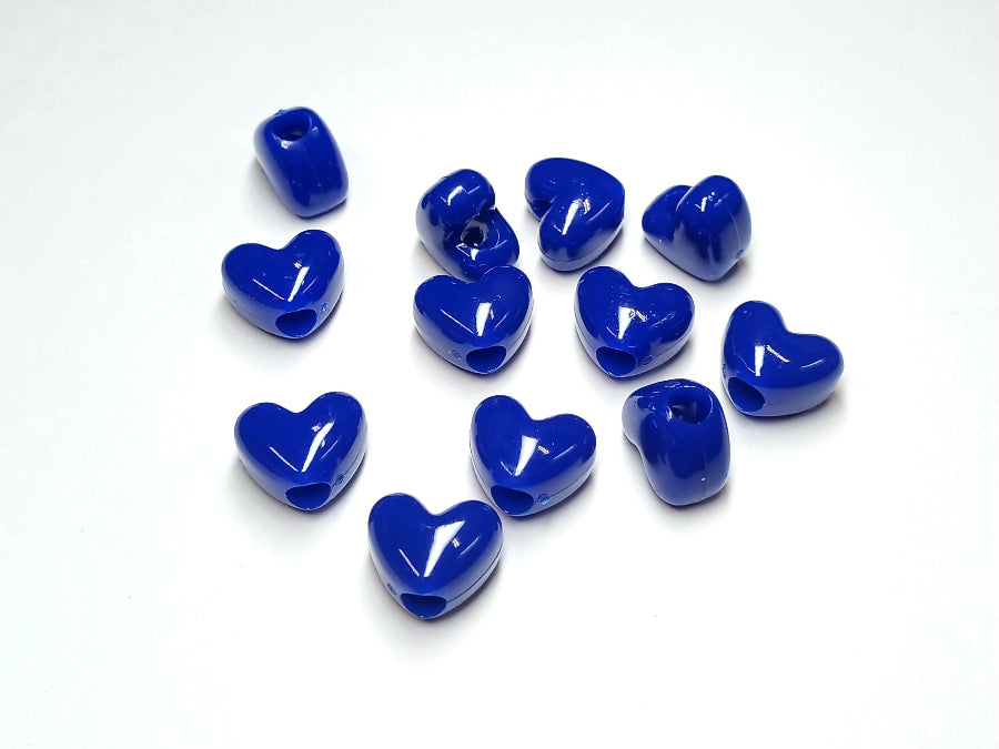 Opaque Royal Blue Heart Shaped Pony Beads with a Vertical Hole. 100 piece, Made in USA.