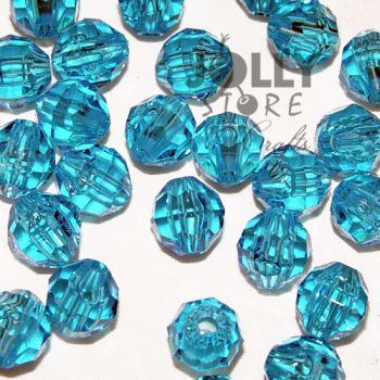 Transparent Turquoise Dark 6mm Faceted Round Beads