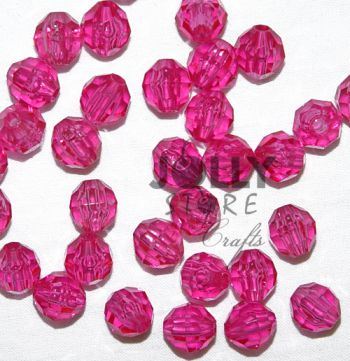 Transparent Hot Pink 6mm Faceted Round Beads