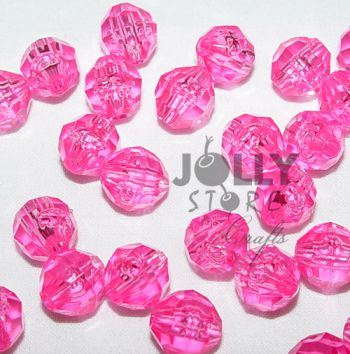 Transparent Shocking Pink 6mm Faceted Round Beads