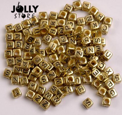 6mm Gold Metallic Alphabet Cube Beads 200pc