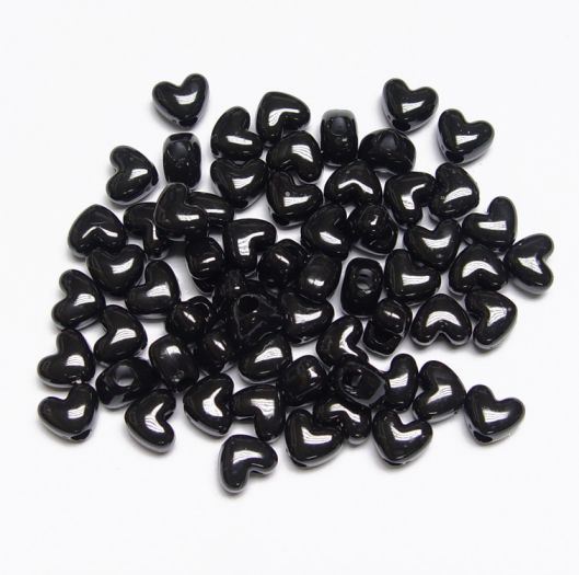 Opaque Black Heart Shaped Pony Beads