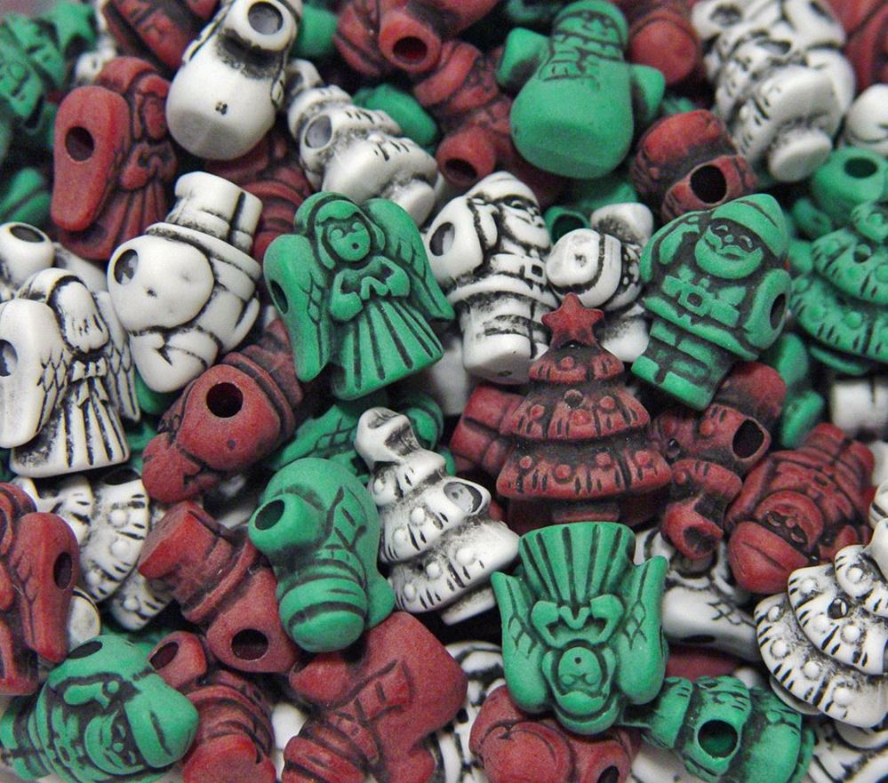 Christmas Holiday Antiqued Beads, Santa, Angel, Tree, Snowman