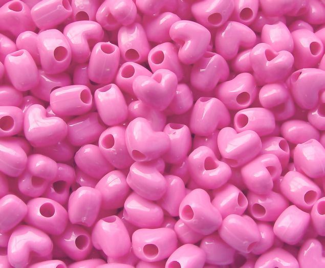 Opaque Hot Pink Heart Shaped Pony Beads