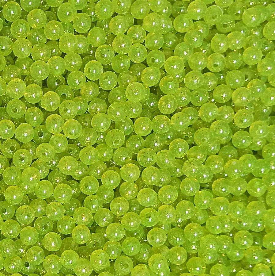 Lime Roe Gold Sparkle 6mm Round Plastic Beads USA