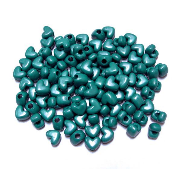 Pearl Teal Heart Shaped Pony Beads