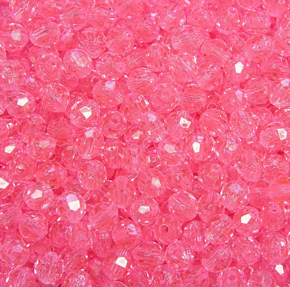 Transparent Pink 8mm Faceted Round Beads