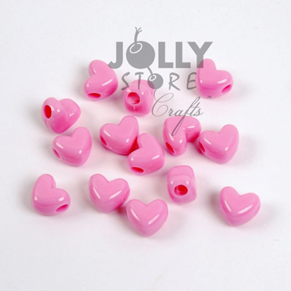 Opaque Pink Heart Shaped Pony Beads