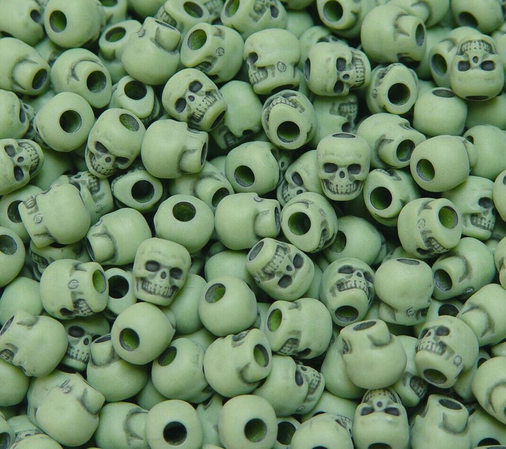 Antiqued Olive Green Skull Beads