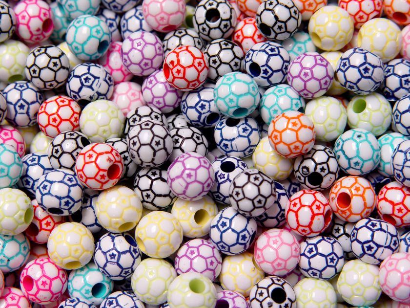 Soccer Ball Colorful Beads 12mm