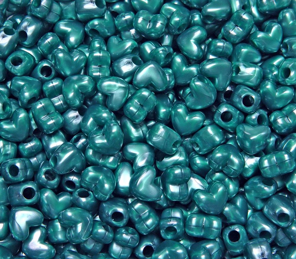 Teal Luster Heart Shaped Pony Beads